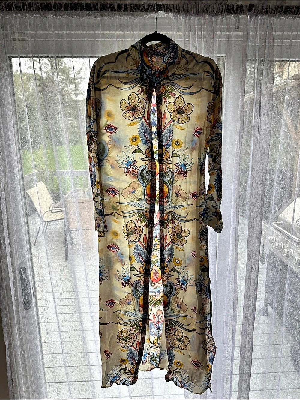 Floral Maxi Dress in Tan & Blue
